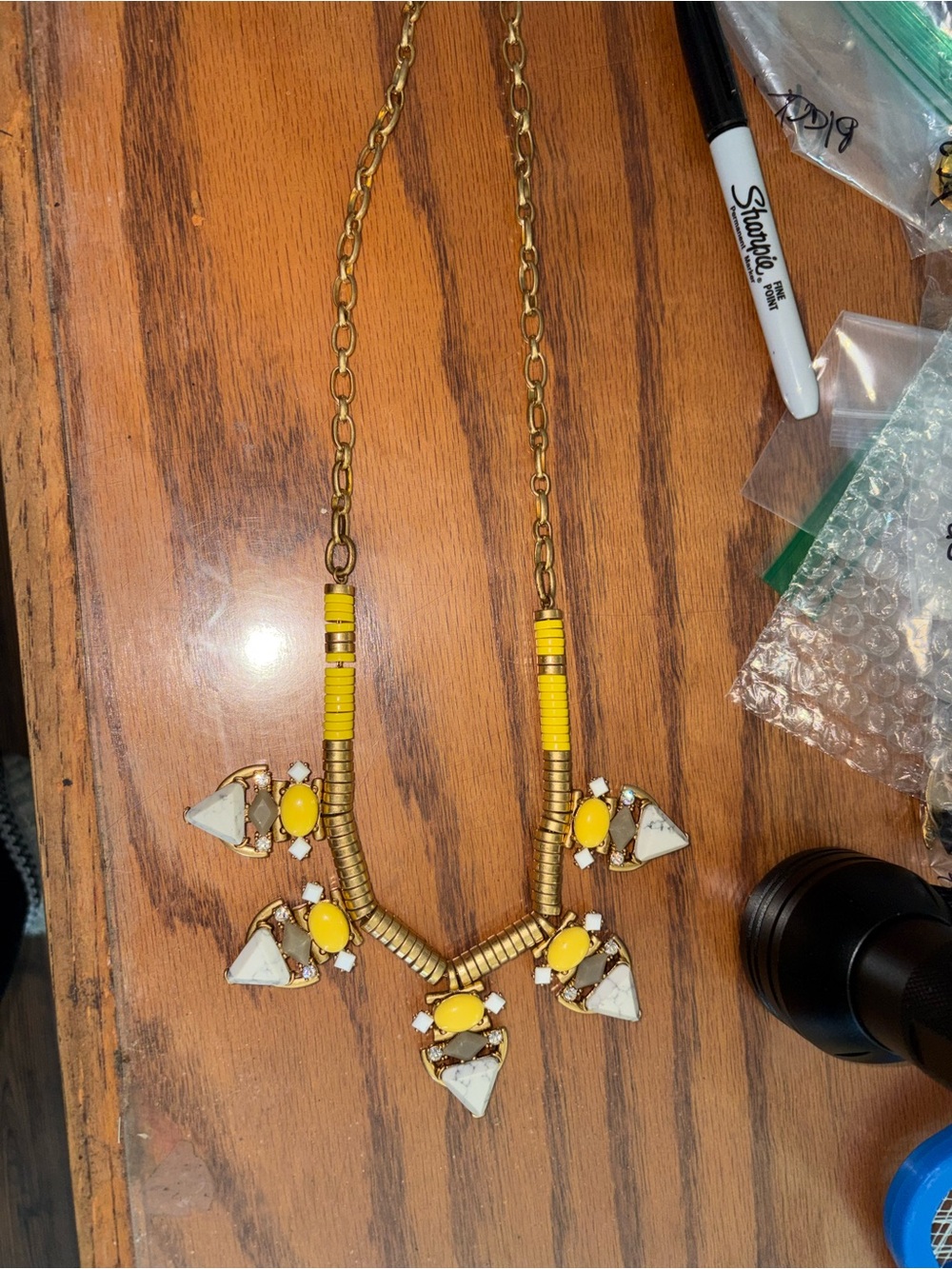 Yellow Stone Bib Necklace - Women's Statement Jewelry 14 3/4 inches